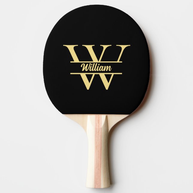 Black and Gold Monogram | Elegant Initial Script  Ping Pong Paddle (Back)
