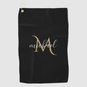 Black and Gold Monogram Elegant Luxury   Golf Towel