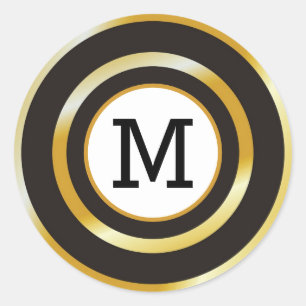 Black And Gold Monogram initial Classic Round Sticker