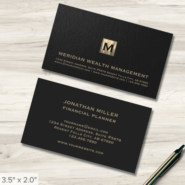 Black and Gold Monogram Initial Logo Emblem Business Card (Creator Uploaded)