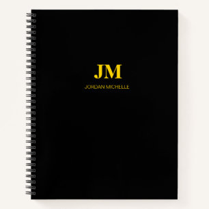 Black and Gold Monogram Initials Spiral Notebook