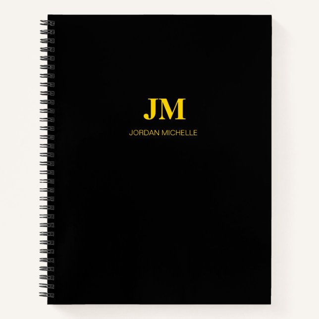 Black and Gold Monogram Initials Spiral Notebook (Front)