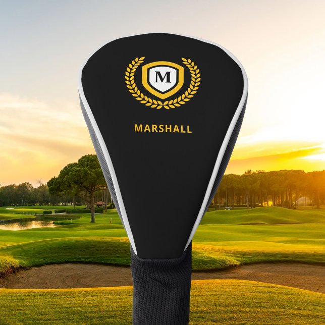 Black and Gold Monogram Logo Crest Golf Head Cover (Creator Uploaded)