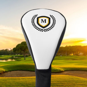Black and Gold Monogram Logo Crest Golf Head Cover