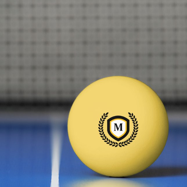 Black and Gold Monogram Logo Crest Ping Pong Ball (Net)