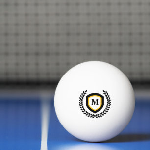 Black and Gold Monogram Logo Crest Ping Pong Ball