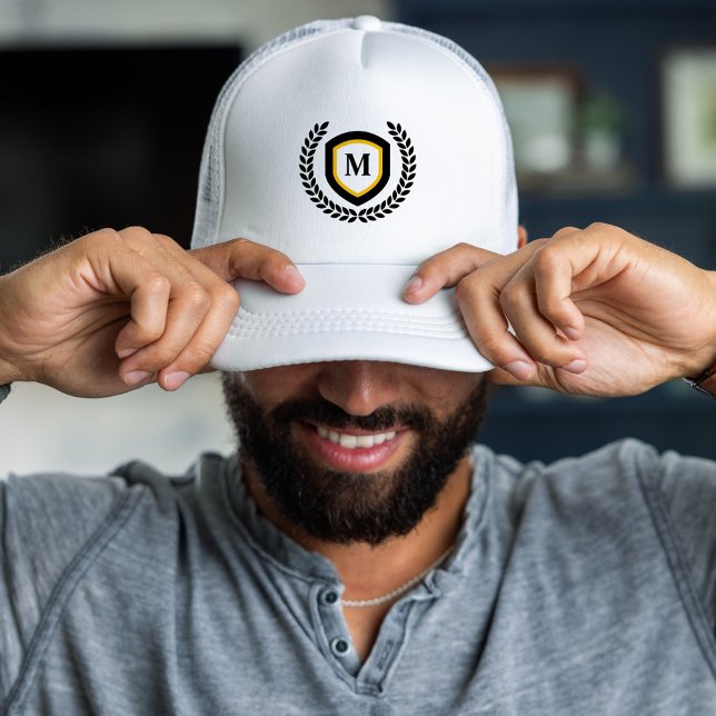Black and Gold Monogram Logo Crest Trucker Hat (Creator Uploaded)
