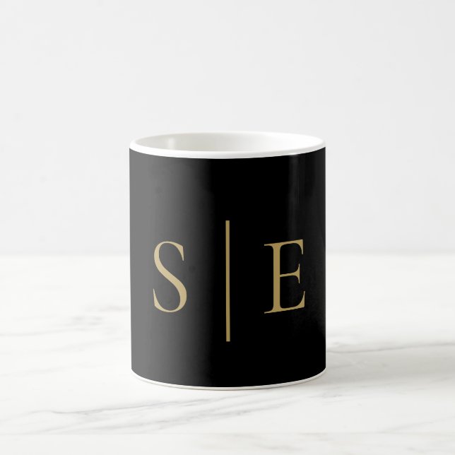 Black And Gold Monogram Minimalist Coffee Mug (Center)