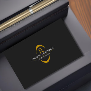 Black and Gold Monogram Modern Elegant Business Card