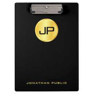 Black And Gold Monogram Modern Elegant Template Clipboard