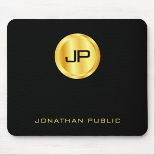 Black And Gold Monogram Modern Template Mouse Pad