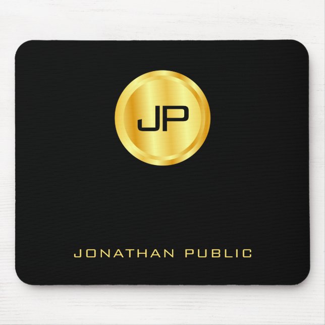 Black And Gold Monogram Modern Template Mouse Pad (Front)