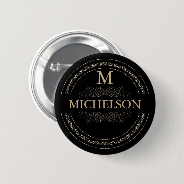 Black and Gold Monogram/ Name Template Button (Front & Back)