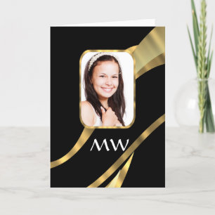 Black and gold monogram note card