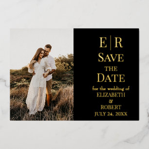 Black and Gold Monogram Photo Save the Date Card