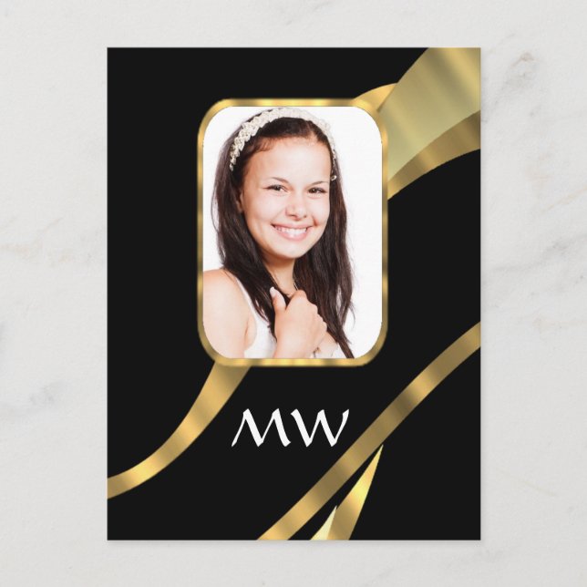 Black and gold monogram postcard (Front)