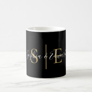 Black And Gold Monogram Script Name Coffee Mug