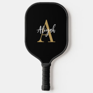 Black And Gold Monogram Script Name Custom  Pickleball Paddle