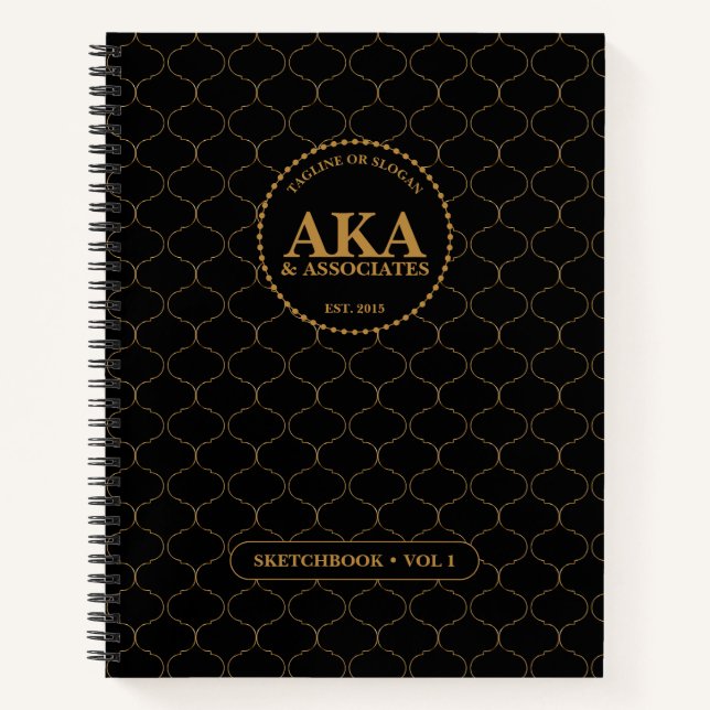 Black and Gold Monogram Sketch Notebook (Front)