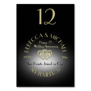 Black and Gold Monogram Table Number