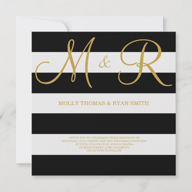 Black and Gold Monogram Wedding Invitation (Front)