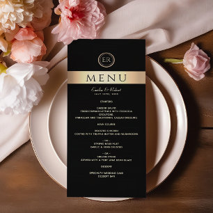 Black and Gold Monogram Wedding Menu