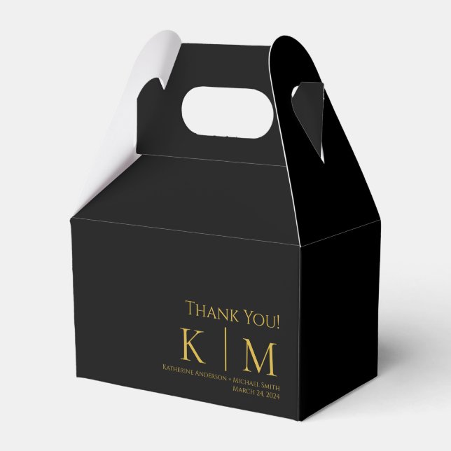 Black and Gold-Monogram-Wedding Thank you- Favour Box (Front Side)
