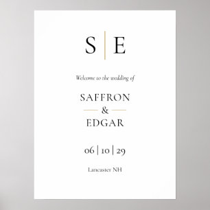 Black And Gold Monogram Wedding Welcome Sign