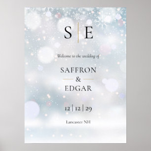Black And Gold Monogram Winter Wedding Welcome Poster