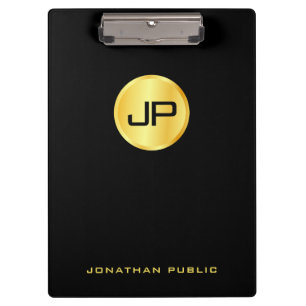 Black And Gold Monogrammed Modern Elegant Clipboard