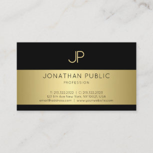 Black And Gold Monogrammed Stylish Glamour Plain Business Card