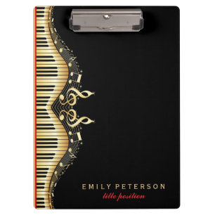 Black And Gold Music Notes Design Red Accents Clipboard