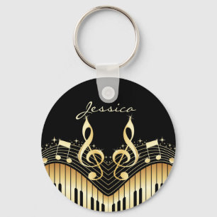 Black And Gold Music Notes Key Ring