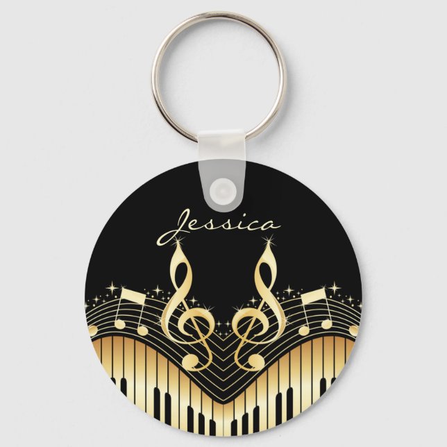 Black And Gold Music Notes Key Ring (Front)
