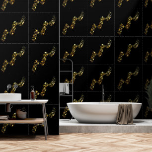 Black and Gold Musical Notes Custom Colour Wallpaper