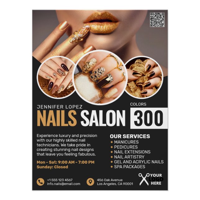 Black and Gold Nail Salon, Makeup Artist Glossy Poster (Front)