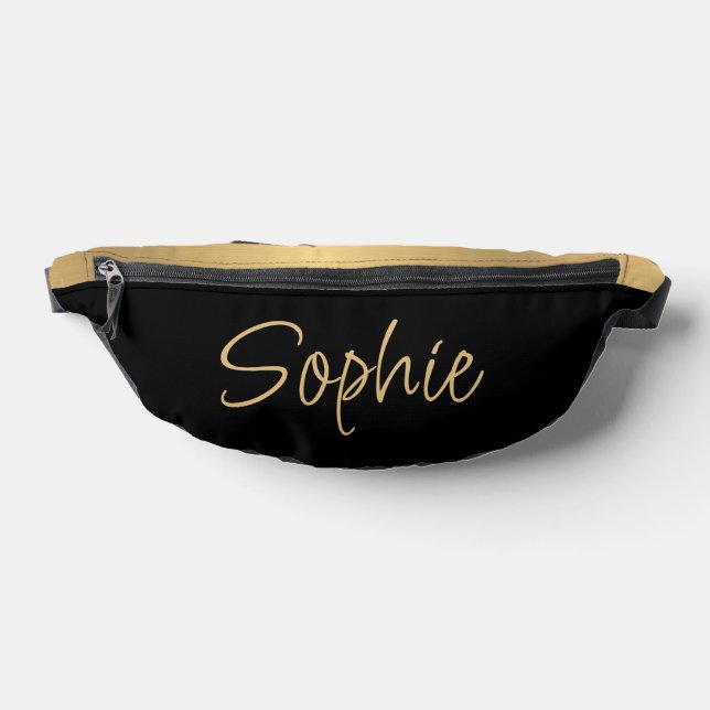 Black and Gold Name Typography Bum Bags (Lay Down)