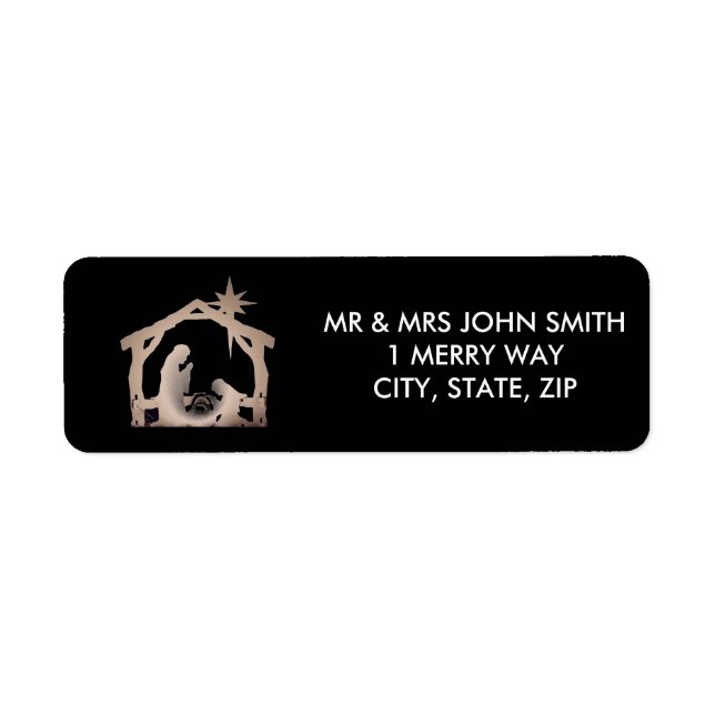 Black and Gold Nativity Christmas Return Address Label (Front)