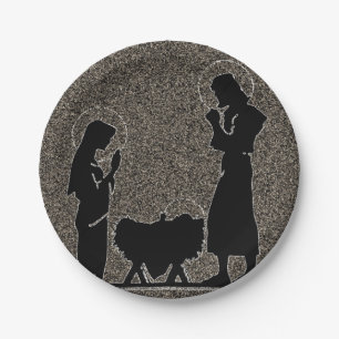 Black and Gold Nativity Textured Paper Plate