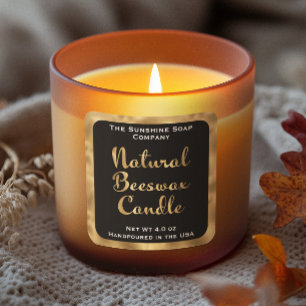Black and gold natural beeswax candle label