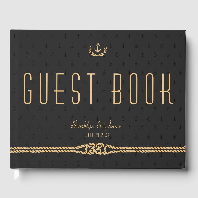 Black And Gold Nautical Wedding Guest Book (Front)