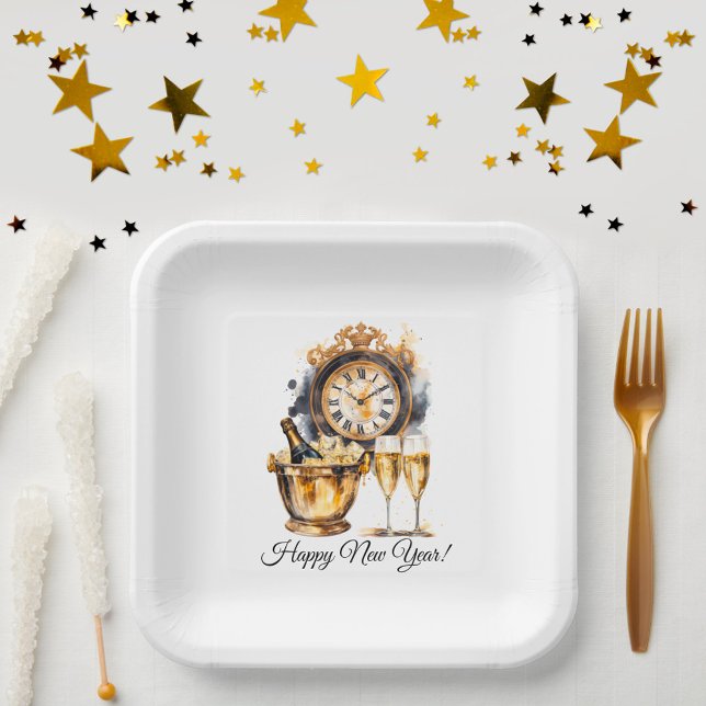 Black and Gold New Year’s Eve Paper Plate (Creator Uploaded)