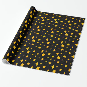 Black and Gold New Year Stars Wrapping Paper