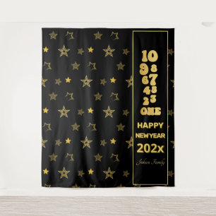 Black and Gold New Years Eve Countdown Party Tapestry