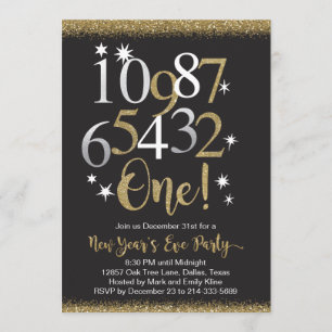 Black and Gold New Year's Eve Party Invitations
