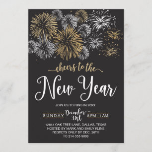Black and Gold New Year's Eve Party Invitations
