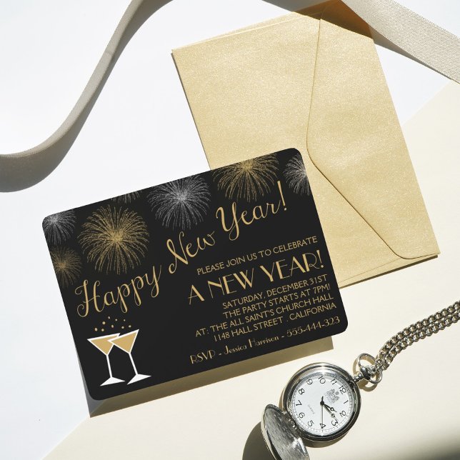 Black and Gold New Years Eve Party Invitations (Creator Uploaded)