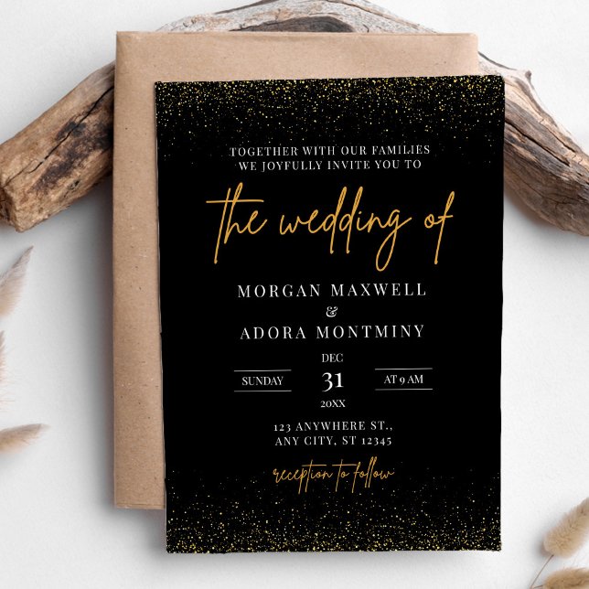 Black and Gold New Year's Eve Wedding Invitation (Creator Uploaded)