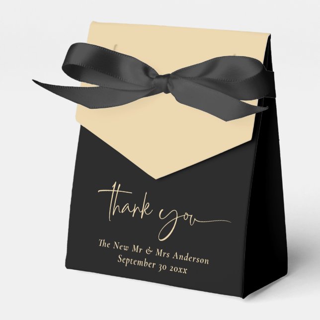Black and Gold Newlywed Wedding Thank You Favour Box (Front Side)