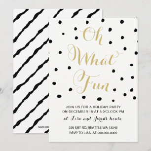 black and gold Oh what Fun holiday Party Invitation